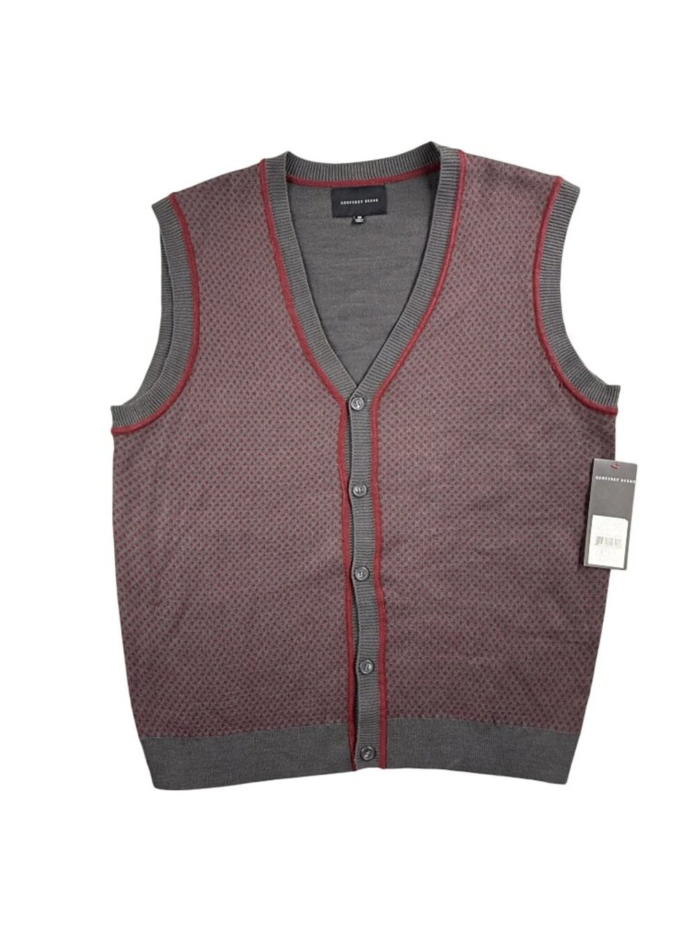 Geoffrey Beene Sweater Vest Mens Medium Gray Geometric V Neck Button Front New